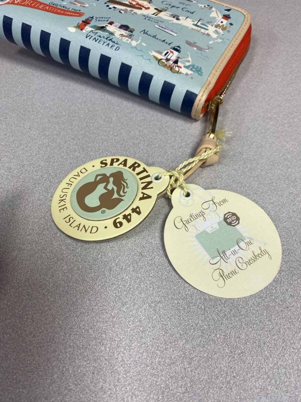 Spartina 449 Light Blue Coastal Map Wallet Crossbody - Picture 6 of 6